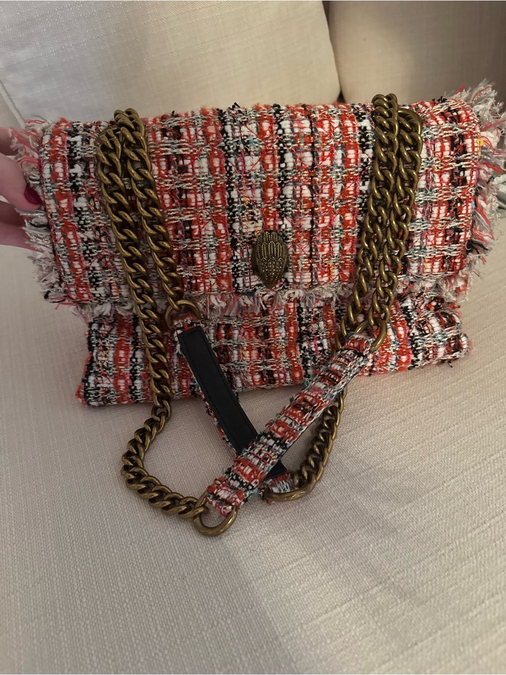 Kurt Geiger Kensington Tweed Crossbody Bag in Orange, White, Black NWOT